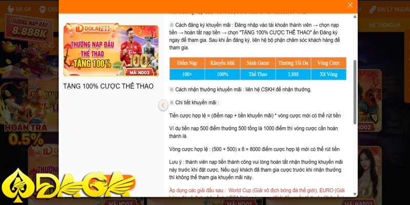 khuyến mại thể thao daga dành riêng