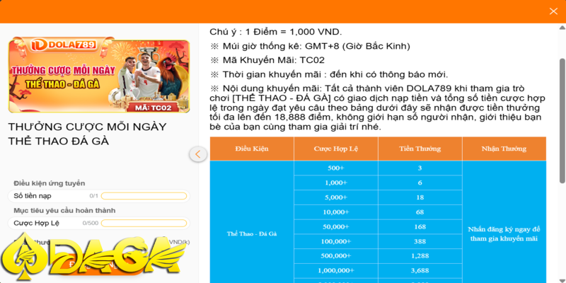 khuyến mại nâng cơ hội thắng khi chơi đá gà daga